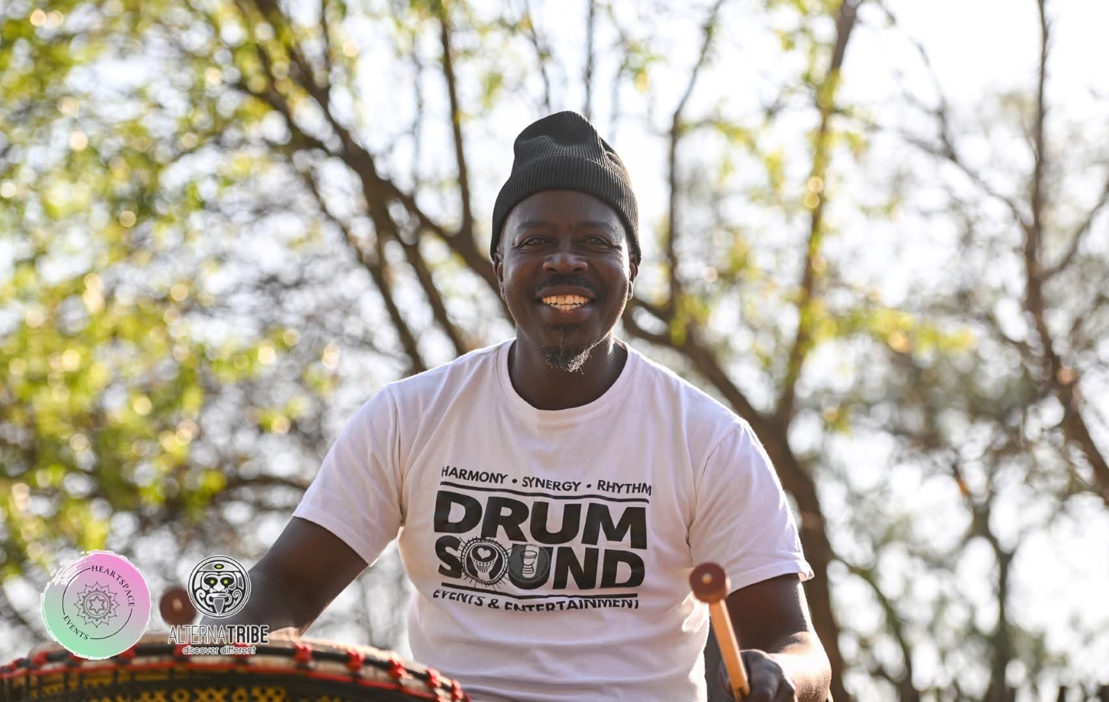 Corporate team participating in a DrumSound Events activity